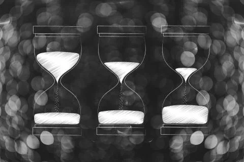 Three hourglasses from almost full to almost empty Ilustração Stock