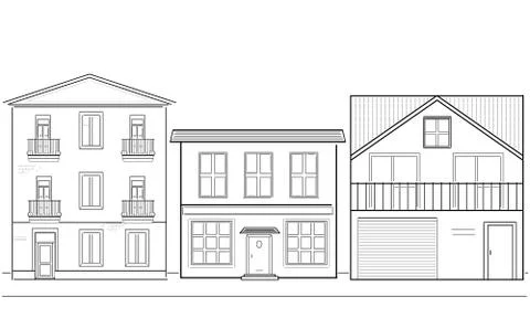 Three houses of different heights Stock Illustration