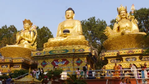 Three huge statues of prominent figures of Buddhism Stock Footage 285701464