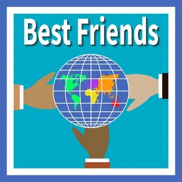 Three human hands of different colors hold globe Stock Illustration