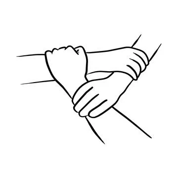 Three human join hands together background vector illustration sketch hand dr Stock Illustration