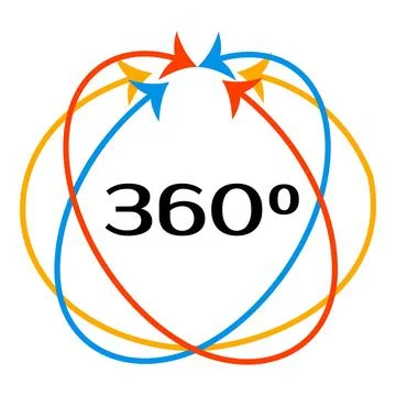 Three hundred sixty degree arrows rotating showing full coverage Stock Illustration