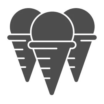 Three ice cream cones solid icon. Sweets vector illustration isolated on white Stock Illustration