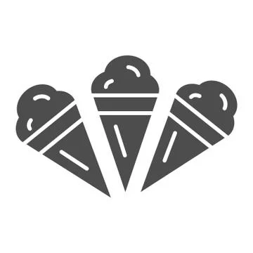 Three ice creams solid icon, Summer concept, Set of ice cream cones sign on 스톡 일러스트