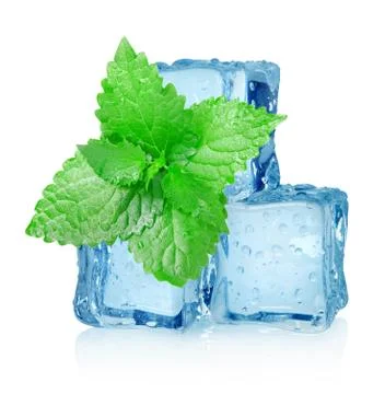 Three ice cubes and mint Stock Photos