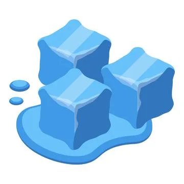 Three ice cubes melting on a water puddle Stock Illustration