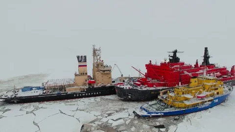 Three icebreakers together. Stock Footage 99255570