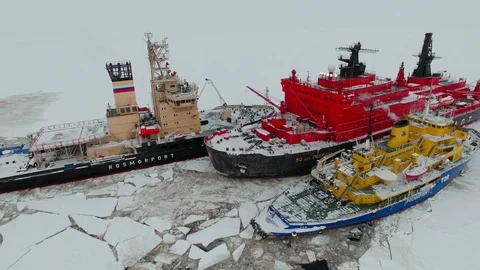 Three icebreakers together. Stock Footage 99268086