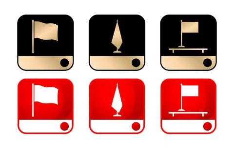 Three icon flag models set with two colors design black gold and red white Stock Illustration
