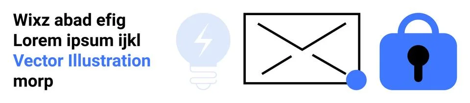 Three icons including a light bulb, an envelope, and a padlock. Ideal for sec Stock-Illustration