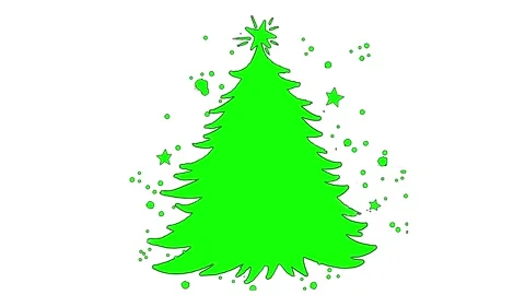 Three identical green coniferous trees animated with sparkling star ornaments Stock-Footage 341322387