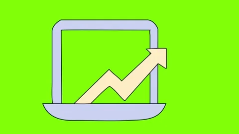 Three identical laptop icons showing rising financial growth trends displayed Stock Footage 346121108
