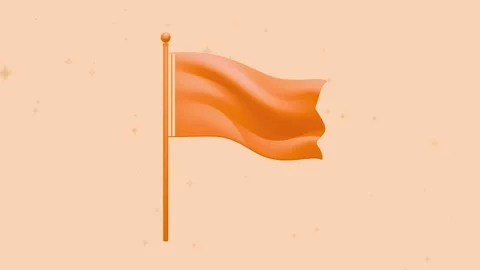 Three identical orange flags waving gently against a soft pastel background Stock Footage 346122041