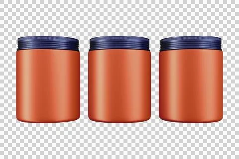 Three identical orange supplement containers with blue lids Stock Illustration