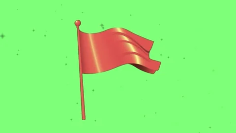Three identical red flags waving together against a bright green background Stock Footage 346122050