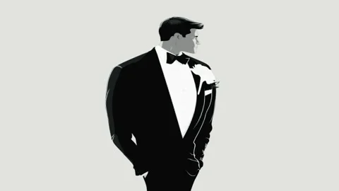 Three identical stylized groom silhouettes standing side by side in elegant Stock Footage 346128033