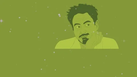 Three identical stylized man portraits featuring artistic green graphic Stock Footage 346127861