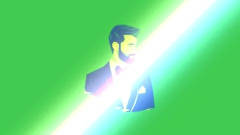 Three identical stylized portraits of a bearded man in a tuxedo on green Stock Footage 346128362