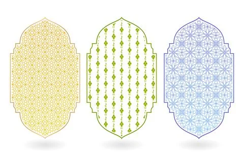 Three illustration Islamic pattern with frame isolated white backgroun Stock Illustration