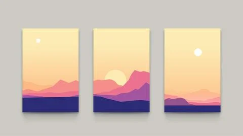 Three images of mountain landscapes layer design Stock Illustration