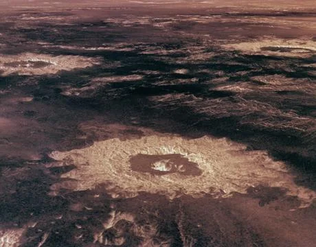 Three impact craters in three-dimensional perspective located approximately.. Fotos Stock