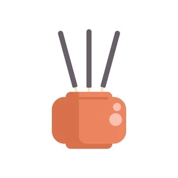 Three incense sticks burning in a clay holder for aromatherapy and relaxation Stock Illustration
