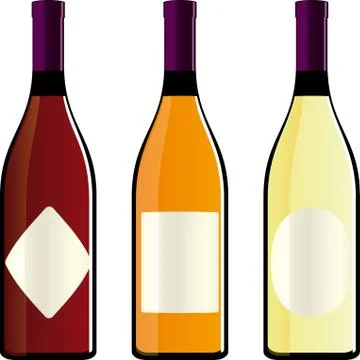 Three individual wine bottles with blank labels. Stock Illustration