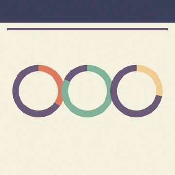 Three interconnected circular progress bars with partial fills in flat desi.. Stock Illustration