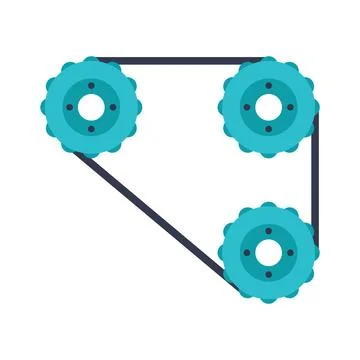 Three interconnected gears with triangular belt mechanism Stock Illustration