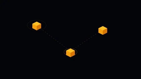 Three interconnected orange cubes displayed in a minimalist isometric design Stock Footage 338310897