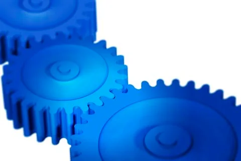 Three interlinking blue cogs, 3d illustration, concept symbolizing teamwork,  Stock Illustration