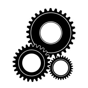 Three interlocking black and white gears on white background Stock Illustration