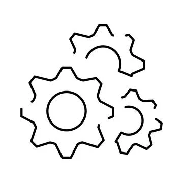 Three interlocking gears creating a mechanical process icon Illustrazione stock