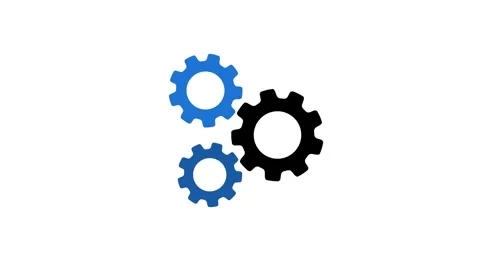 Three Interlocking Gears One animation Black Two Blue on White Background c.. Stock Footage 321792795