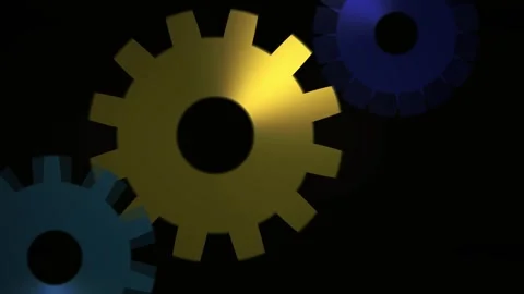 Three Interlocking Gears Rotating in Darkness with Dramatic Lighting. Stock Footage 334542561