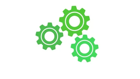 Three Interlocking Green Gears on a animation White Background mechanism ma.. Stock Footage 321854617