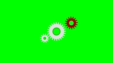 Three interlocking mechanical gears isolated on a solid green background Stock Footage 341821003