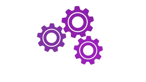 Three Interlocking Purple Gears on a animation White Background mechanism m.. Stock Footage 321854616
