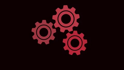 Three Interlocking Red Gears on a Dark animation Background mechanism machine Stock Footage 321854612