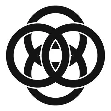 Three interlocking rings creating a vesica piscis shape Stock Illustration