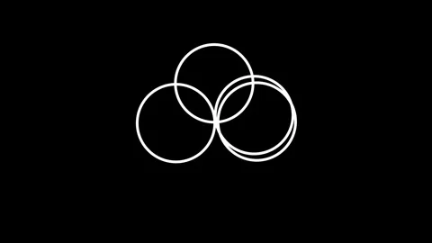 Three Intersecting animated White Circles on a Black Background Abstract Sy.. Stock Footage 332060749