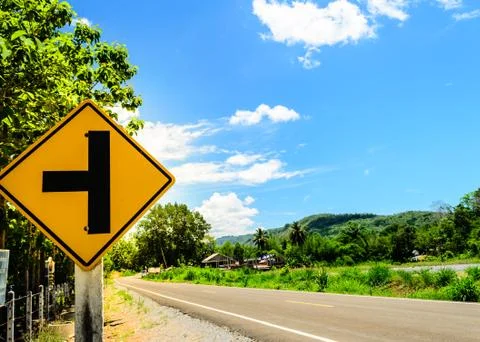 Three intersection traffic sign Stock Photos
