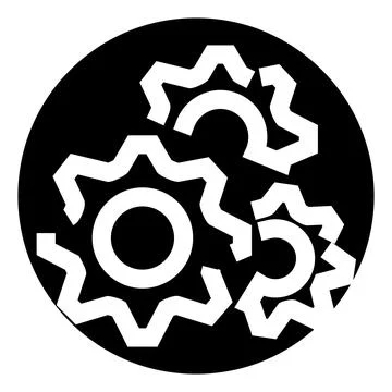 Three interworking gears representing mechanism, system, and process Stock Illustration