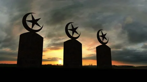 Three Islamic Tombstones At Sunset Stock Footage 66278638