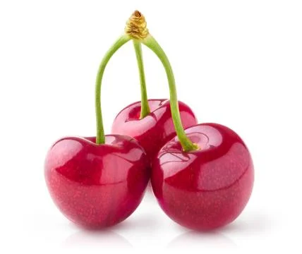 Three isolated cherries Stock Photos