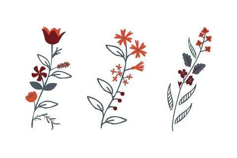 Three isolated flowers Illustrazione stock