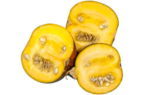 Three Isolated Gem Squash Halves on White Stock Photos