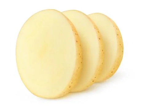 Three isolated potato chips in a row Stock Photos
