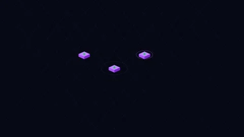Three isolated purple platforms arranged in a triangular formation on black Stock Footage 338309598