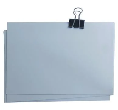 Three isolated sheets of grey paper are fixed on a white background.Texture or Stock Photos